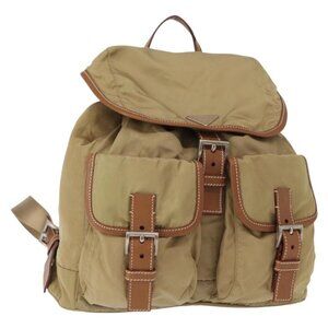 PRADA Backpack Nylon Beige Silver Auth 153987